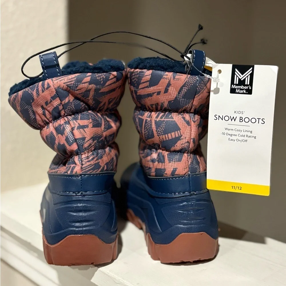 NWT Member's Mark Kids' Snow Rain Winter Boots -10 Cold Rating Blue/Orange 11/12